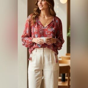 NWOT Sachin + Babin $295 Chelsea Tassel Tie-Neck blouse. Size XS can fit S.